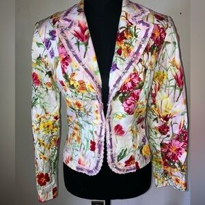 ALBERTO MAKALI Sz 8 embellished floral Blazer w Stunning Ribbon/Lace detail